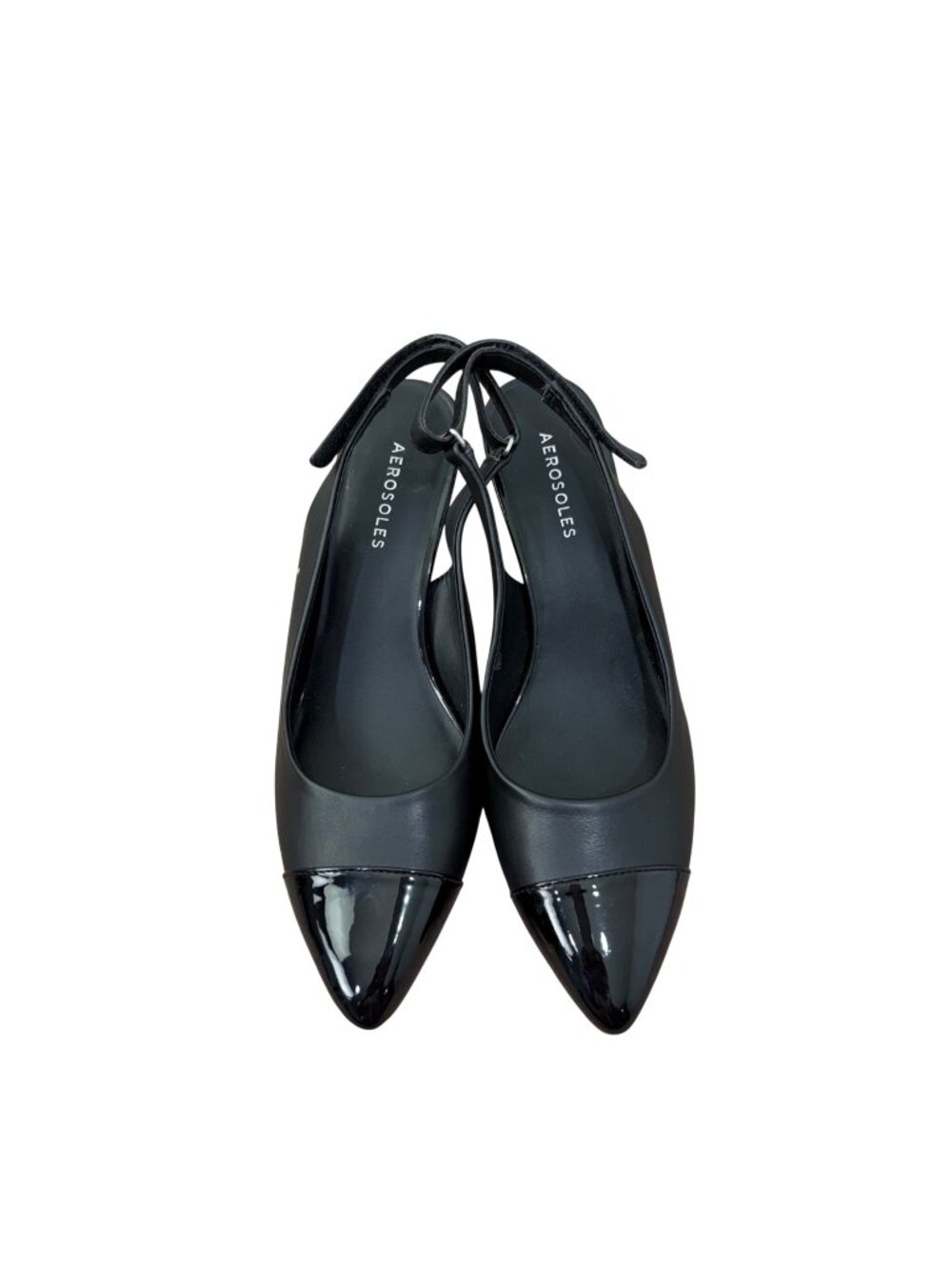 Aerosoles Womens Black Slingback Heels With Patent Leather Pointed Toe Size 9.5M